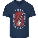 Here Comes the Guitar Player Guitarist Mens V-Neck Cotton T-Shirt Navy Blue