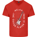 Here Comes the Guitar Player Guitarist Mens V-Neck Cotton T-Shirt Red
