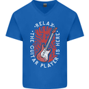 Here Comes the Guitar Player Guitarist Mens V-Neck Cotton T-Shirt Royal Blue