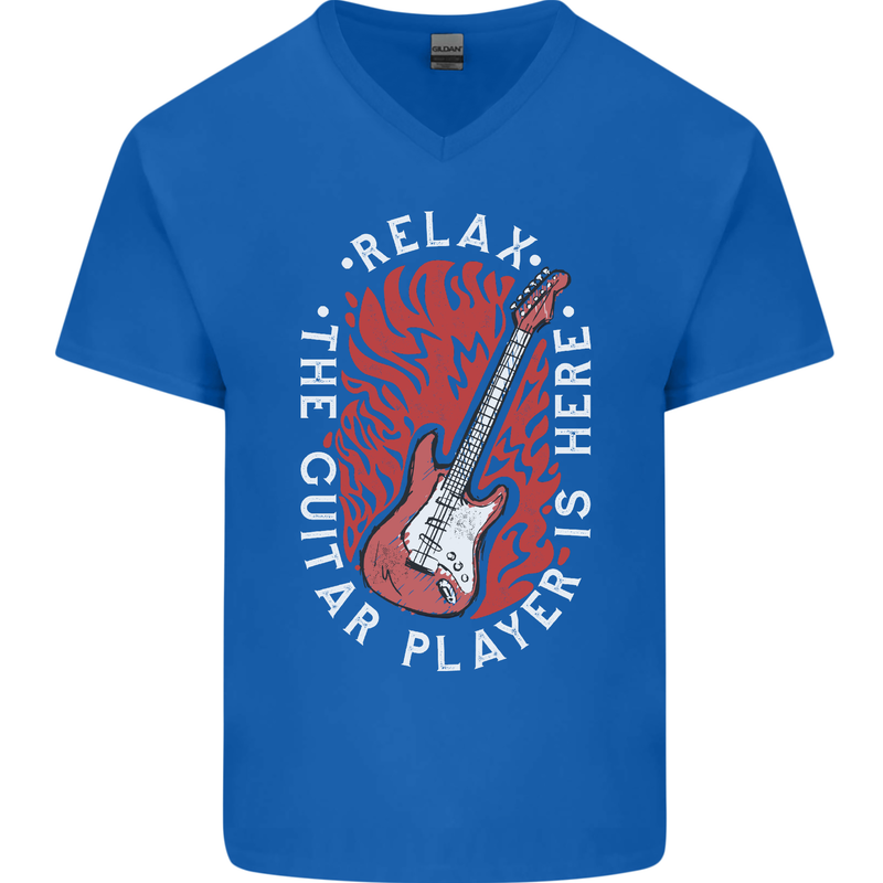 Here Comes the Guitar Player Guitarist Mens V-Neck Cotton T-Shirt Royal Blue
