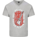 Here Comes the Guitar Player Guitarist Mens V-Neck Cotton T-Shirt Sports Grey