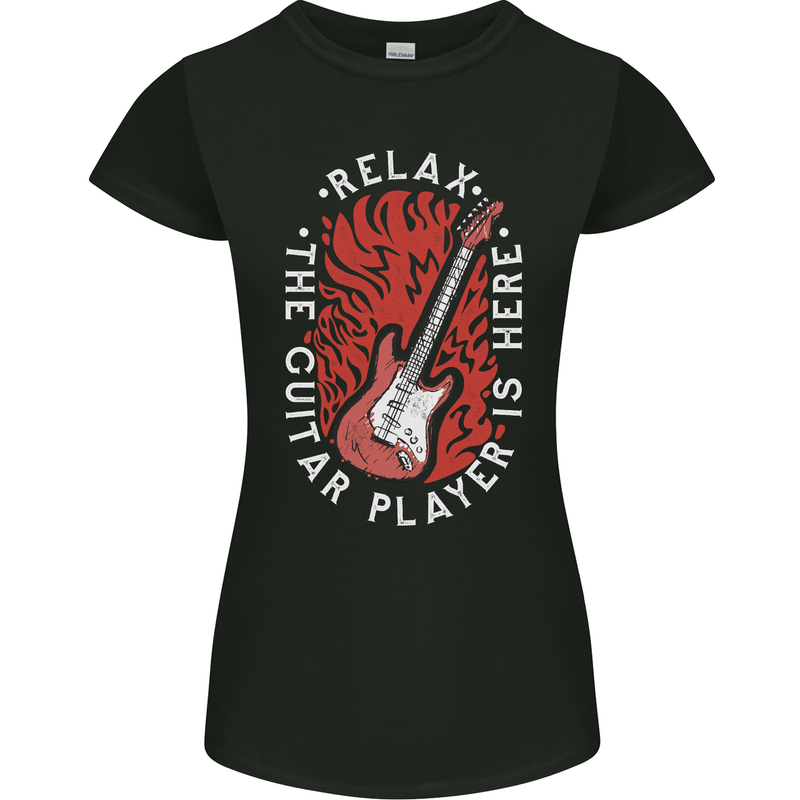 Here Comes the Guitar Player Guitarist Womens Petite Cut T-Shirt Black
