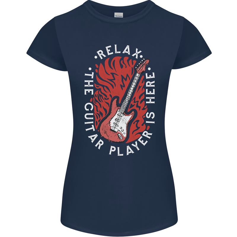 Here Comes the Guitar Player Guitarist Womens Petite Cut T-Shirt Navy Blue