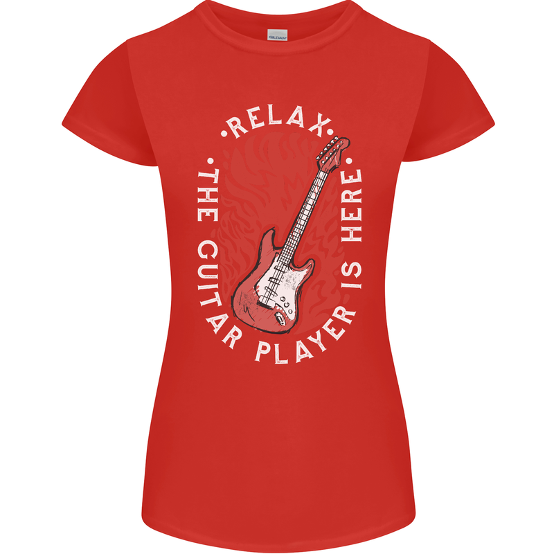 Here Comes the Guitar Player Guitarist Womens Petite Cut T-Shirt Red