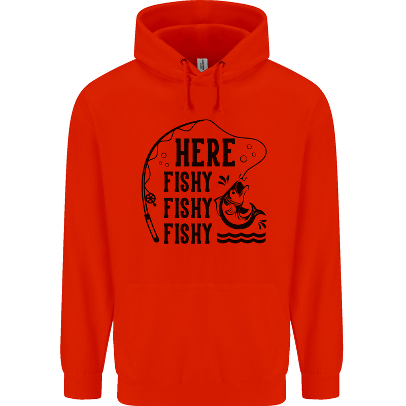 Here Fishy Fishy Funny Fishing Fisherman Childrens Kids Hoodie Bright Red