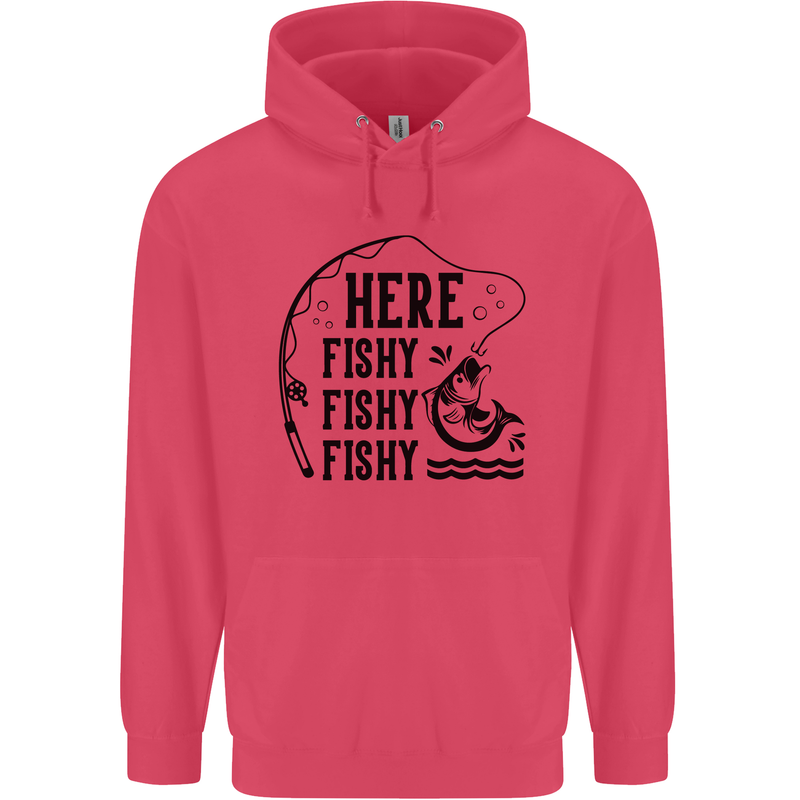 Here Fishy Fishy Funny Fishing Fisherman Childrens Kids Hoodie Heliconia