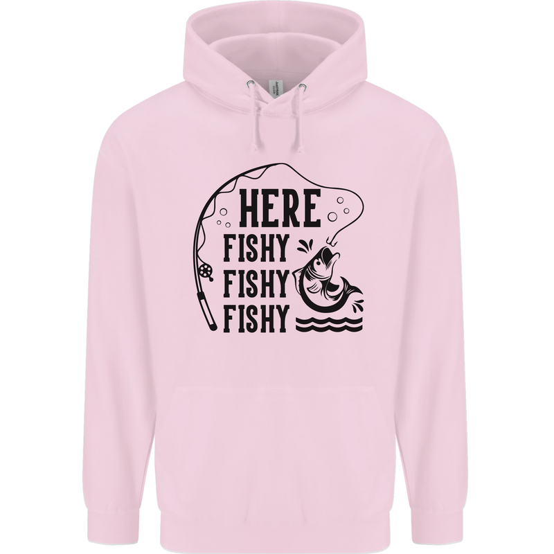 Here Fishy Fishy Funny Fishing Fisherman Childrens Kids Hoodie Light Pink