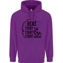 Here Fishy Fishy Funny Fishing Fisherman Childrens Kids Hoodie Purple