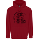 Here Fishy Fishy Funny Fishing Fisherman Childrens Kids Hoodie Red