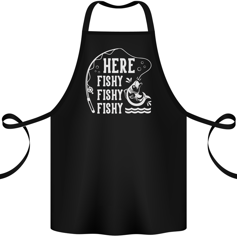Here Fishy Fishy Funny Fishing Fisherman Cotton Apron 100% Organic Black