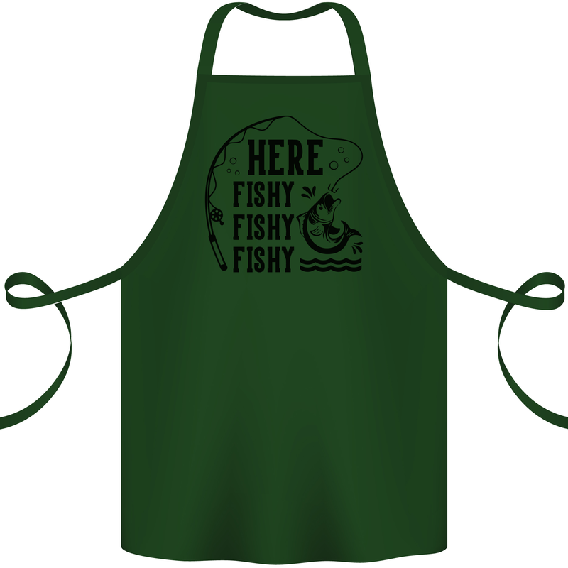 Here Fishy Fishy Funny Fishing Fisherman Cotton Apron 100% Organic Forest Green