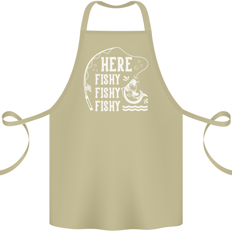 Here Fishy Fishy Funny Fishing Fisherman Cotton Apron 100% Organic Khaki