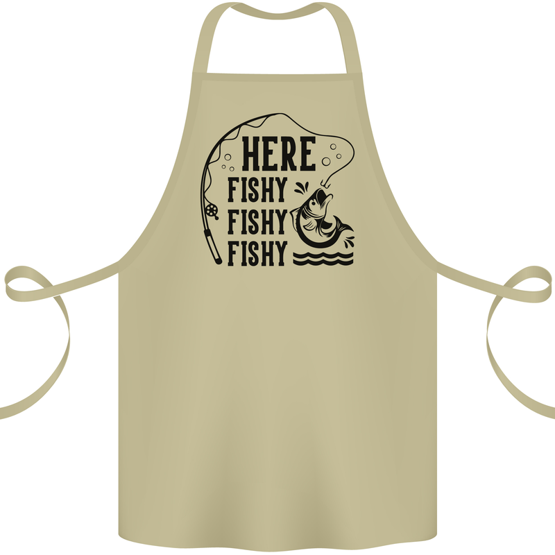Here Fishy Fishy Funny Fishing Fisherman Cotton Apron 100% Organic Khaki