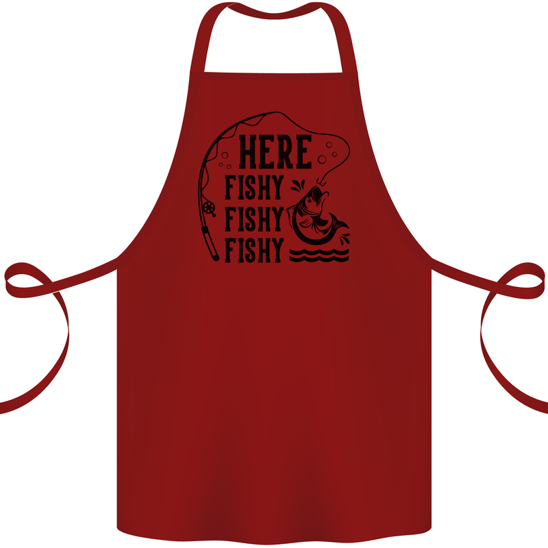 Here Fishy Fishy Funny Fishing Fisherman Cotton Apron 100% Organic Maroon