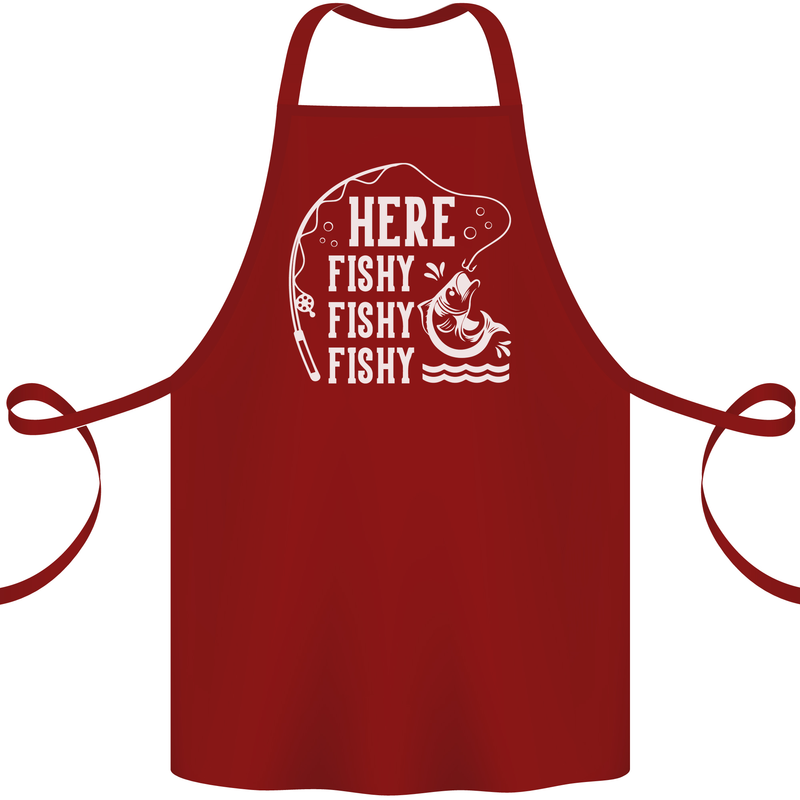 Here Fishy Fishy Funny Fishing Fisherman Cotton Apron 100% Organic Maroon