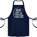 Here Fishy Fishy Funny Fishing Fisherman Cotton Apron 100% Organic Navy Blue