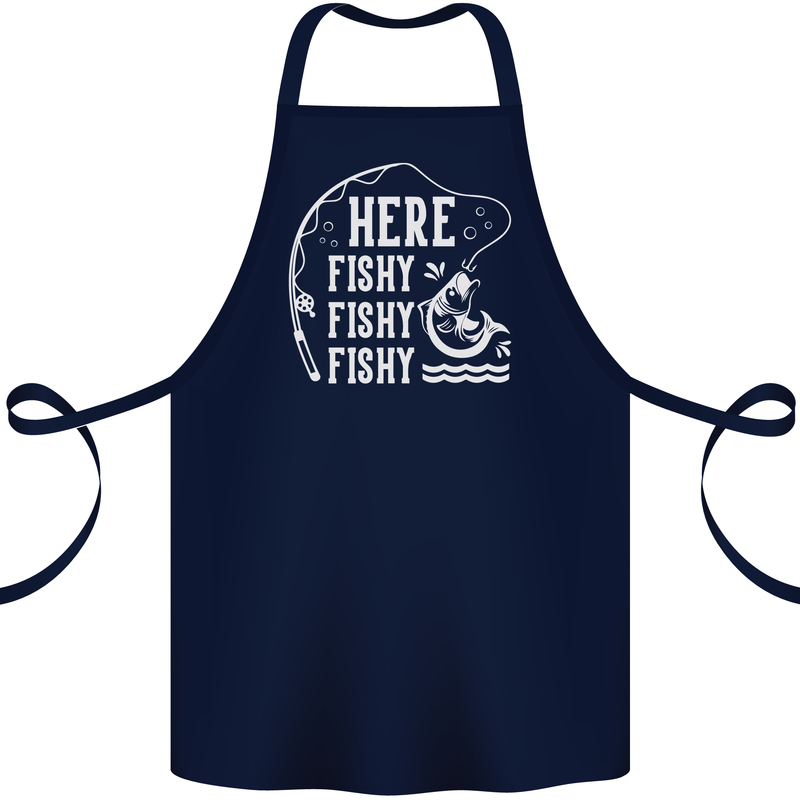 Here Fishy Fishy Funny Fishing Fisherman Cotton Apron 100% Organic Navy Blue