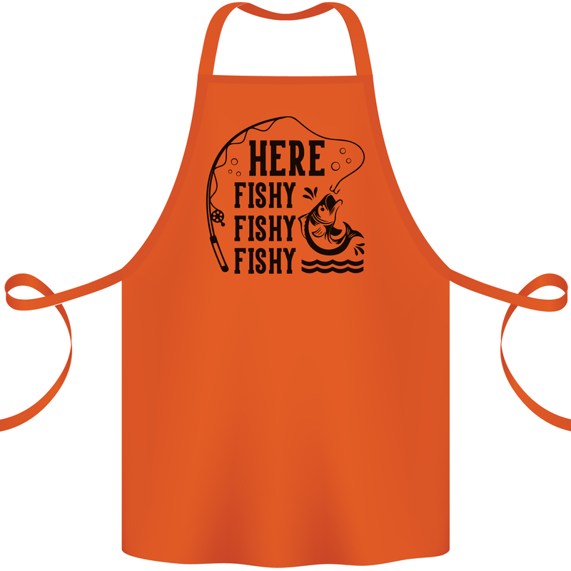 Here Fishy Fishy Funny Fishing Fisherman Cotton Apron 100% Organic Orange