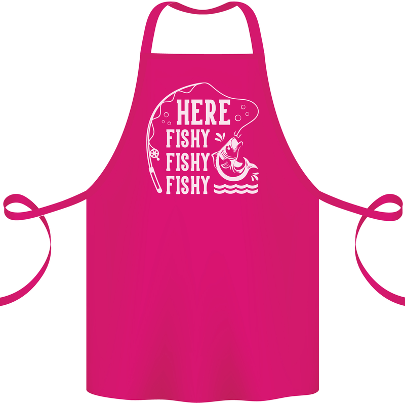 Here Fishy Fishy Funny Fishing Fisherman Cotton Apron 100% Organic Pink
