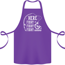 Here Fishy Fishy Funny Fishing Fisherman Cotton Apron 100% Organic Purple