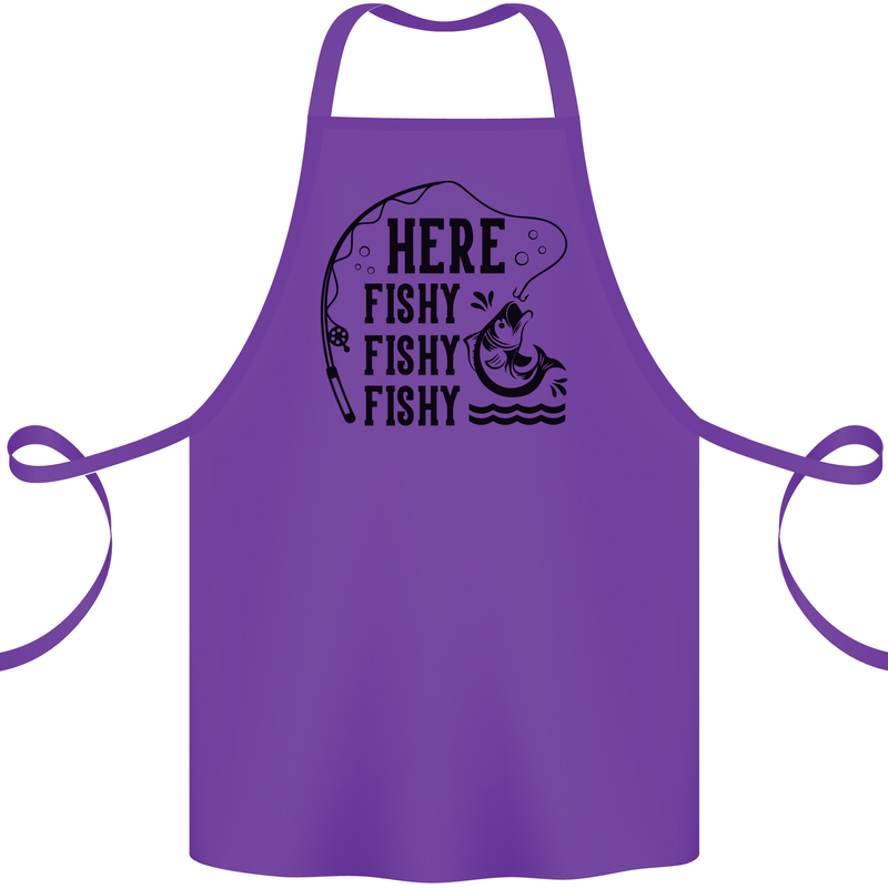 Here Fishy Fishy Funny Fishing Fisherman Cotton Apron 100% Organic Purple
