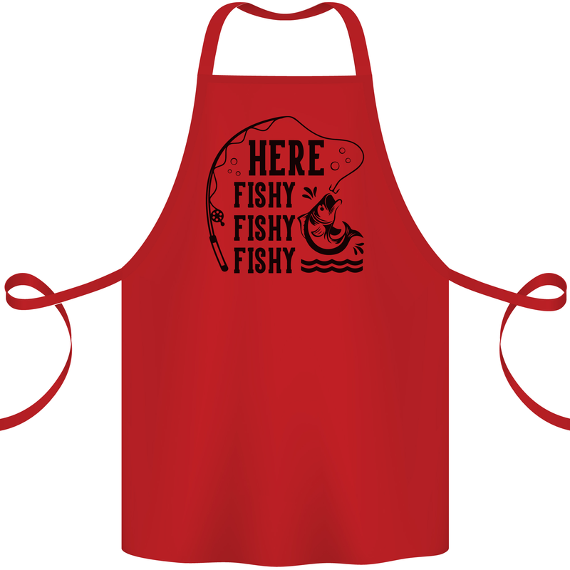 Here Fishy Fishy Funny Fishing Fisherman Cotton Apron 100% Organic Red