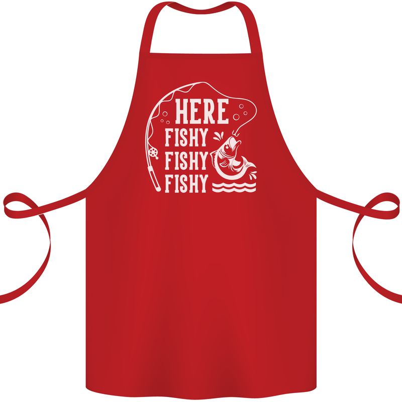 Here Fishy Fishy Funny Fishing Fisherman Cotton Apron 100% Organic Red