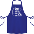 Here Fishy Fishy Funny Fishing Fisherman Cotton Apron 100% Organic Royal Blue