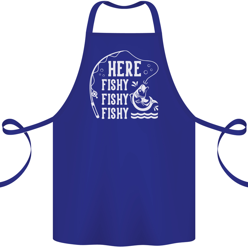 Here Fishy Fishy Funny Fishing Fisherman Cotton Apron 100% Organic Royal Blue
