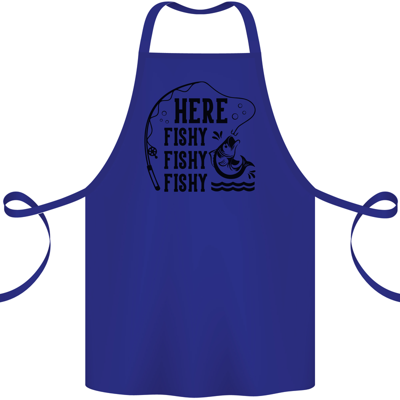 Here Fishy Fishy Funny Fishing Fisherman Cotton Apron 100% Organic Royal Blue