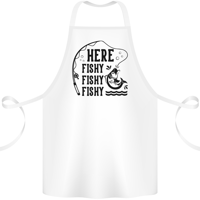 Here Fishy Fishy Funny Fishing Fisherman Cotton Apron 100% Organic White