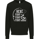 Here Fishy Fishy Funny Fishing Fisherman Kids Sweatshirt Jumper Black
