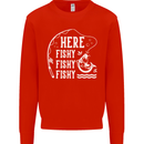 Here Fishy Fishy Funny Fishing Fisherman Kids Sweatshirt Jumper Bright Red