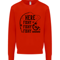 Here Fishy Fishy Funny Fishing Fisherman Kids Sweatshirt Jumper Bright Red