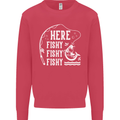 Here Fishy Fishy Funny Fishing Fisherman Kids Sweatshirt Jumper Heliconia