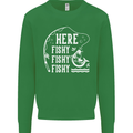 Here Fishy Fishy Funny Fishing Fisherman Kids Sweatshirt Jumper Irish Green