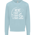 Here Fishy Fishy Funny Fishing Fisherman Kids Sweatshirt Jumper Light Blue