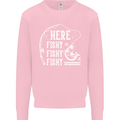Here Fishy Fishy Funny Fishing Fisherman Kids Sweatshirt Jumper Light Pink