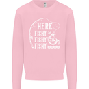 Here Fishy Fishy Funny Fishing Fisherman Kids Sweatshirt Jumper Light Pink