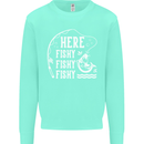 Here Fishy Fishy Funny Fishing Fisherman Kids Sweatshirt Jumper Peppermint