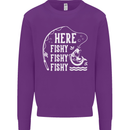 Here Fishy Fishy Funny Fishing Fisherman Kids Sweatshirt Jumper Purple