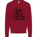 Here Fishy Fishy Funny Fishing Fisherman Kids Sweatshirt Jumper Red