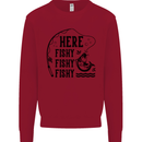 Here Fishy Fishy Funny Fishing Fisherman Kids Sweatshirt Jumper Red