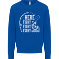 Here Fishy Fishy Funny Fishing Fisherman Kids Sweatshirt Jumper Royal Blue