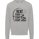 Here Fishy Fishy Funny Fishing Fisherman Kids Sweatshirt Jumper Sports Grey