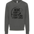 Here Fishy Fishy Funny Fishing Fisherman Kids Sweatshirt Jumper Storm Grey