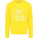 Here Fishy Fishy Funny Fishing Fisherman Kids Sweatshirt Jumper Yellow