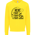 Here Fishy Fishy Funny Fishing Fisherman Kids Sweatshirt Jumper Yellow