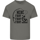 Here Fishy Fishy Funny Fishing Fisherman Kids T-Shirt Childrens Charcoal
