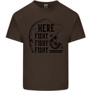 Here Fishy Fishy Funny Fishing Fisherman Kids T-Shirt Childrens Chocolate
